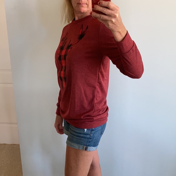 French Terry Long Sleeve Plaid Reindeer Top - Picture 5 of 10